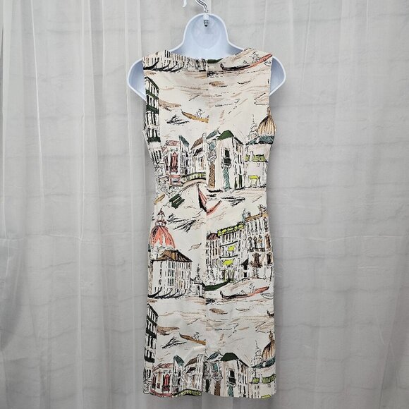Chetta B Cream Sleeveless Dress Venice Italy Retro Mediterranean Sheath 6 - Picture 5 of 14